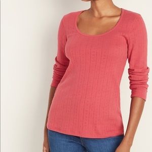Old Navy Pointelle Scoop Neck Long Sleeve T-shirt